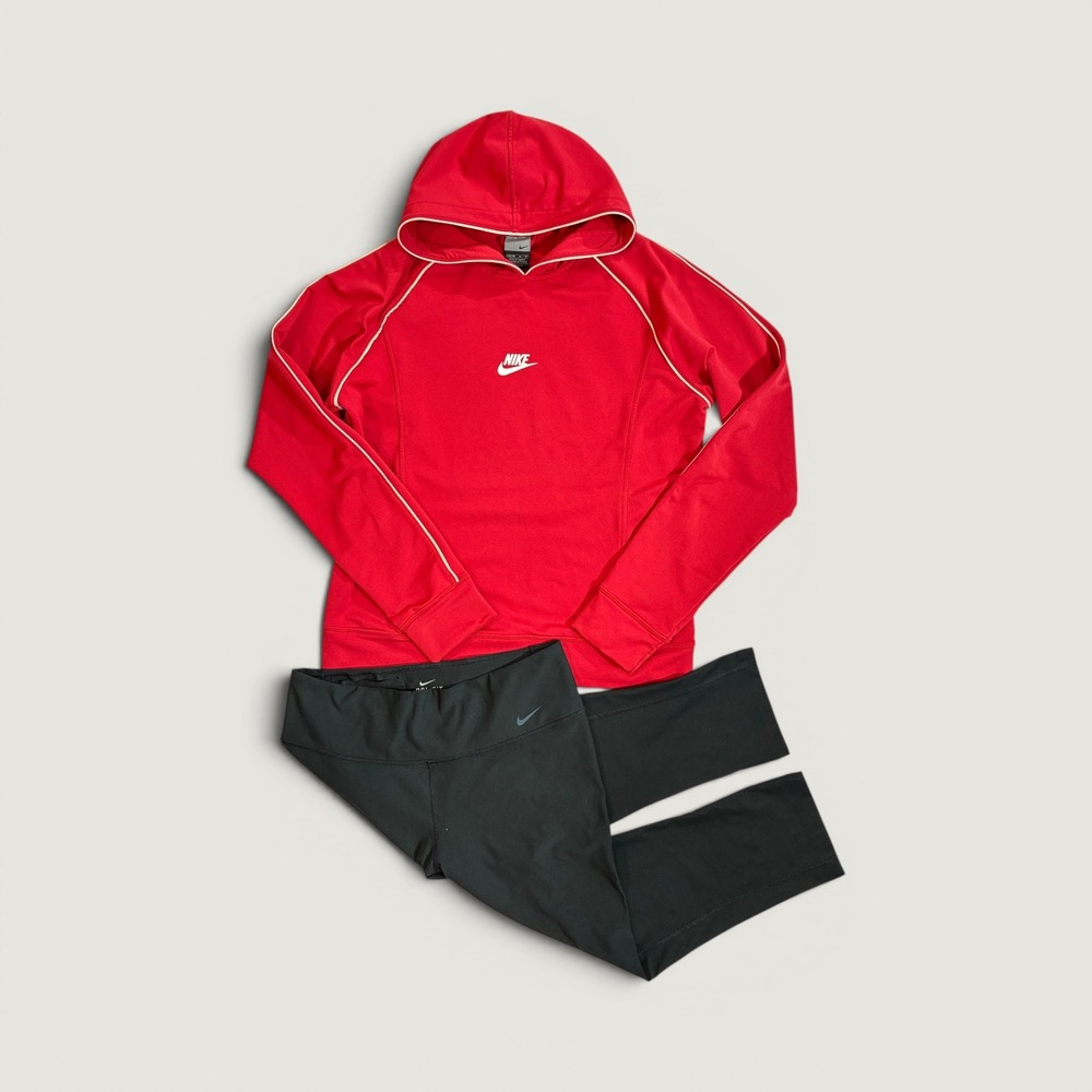 Nike bundle Hoodie and Leggings Set Womens Medium Red Black Dri-FIT Activewear